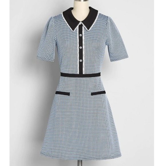 Modcloth Dresses & Skirts - Modcloth Takin' My Mod Abroad Babydoll Dress 4X Blue Black Mini Check NEW